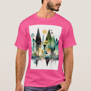 Abstracte geometrische vormen bos Waterverf T-shirt