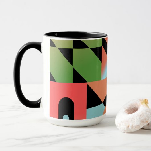 Abstracte geometrische vormen voor vliegtuigstijl, mok (Met donut)