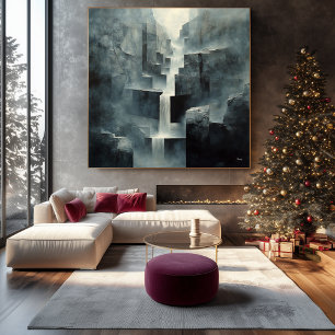Abstracte geometrische waterval in nevelige canyon canvas afdruk