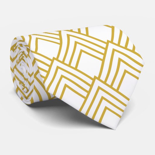 Abstracte geometrische, witte en goudstropdas stropdas (Opgerold)