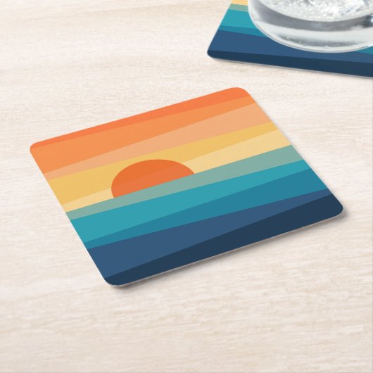 Abstracte geometrische zonsopgang vierkante kartonnen onderzetter (Schuin)