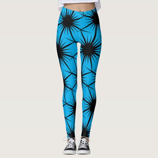 Abstracte Geometrische Zwart Blauw Pricky Cactus T Leggings (Voorkant)