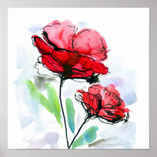 Abstracte geschilderde florale achtergrond 2 poster