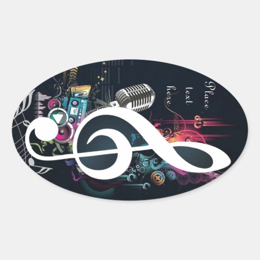 Abstracte gespleten notitie en microfoon ovale sticker (Voorkant)