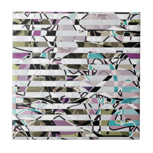 Abstracte gestreepte strepen beige turquoise p tegeltje