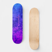 Abstracte, getextureerde marmervis, donkerpruimen skateboard (Voorkant)