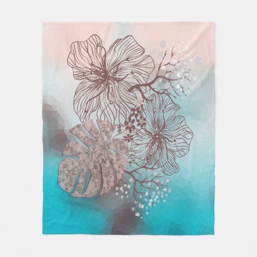 Abstracte gevlekte bloemen bladeren florale gradië fleece deken (Voorkant)