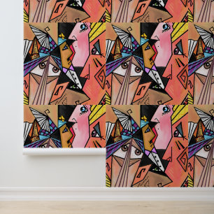 Abstracte Gezichten Mood Art Cubisme Schilderij Behang