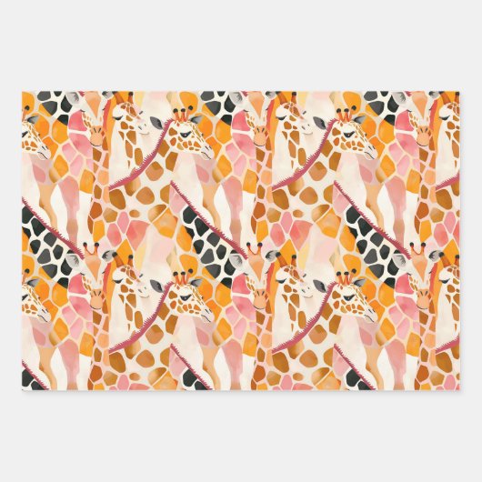 Abstracte Giraffes in het roze Inpakpapier Vel (Voorkant 3)