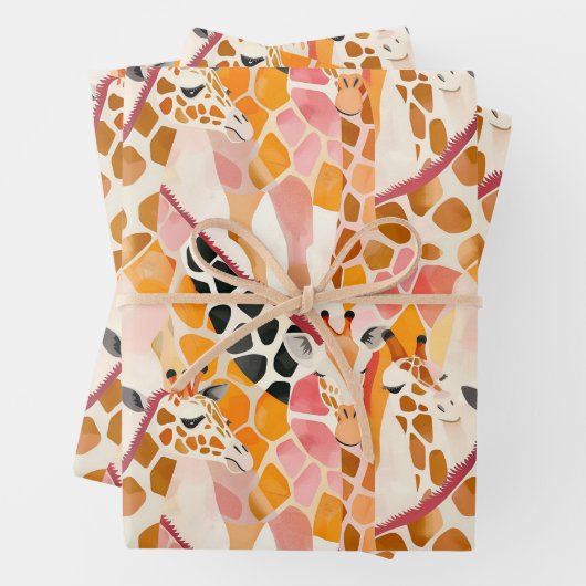 Abstracte Giraffes in het roze Inpakpapier Vel (In situ)
