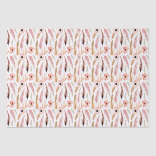 Abstracte Girly Pink Floral Pattern Waterverf Tissuepapier (Voorkant)