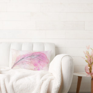 Abstracte Girly Pink Waterverf Feather met naam Kussen