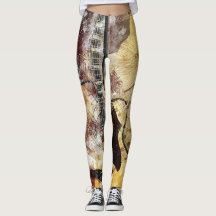 Abstracte gitaardesign Leggings Gold Brown Black