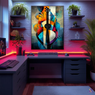 Abstracte gitaarkunst - Geometrisch muziekdesign Poster