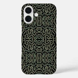 Abstracte glansbuis met groene en gouden kleuren iPhone 16 hoesje