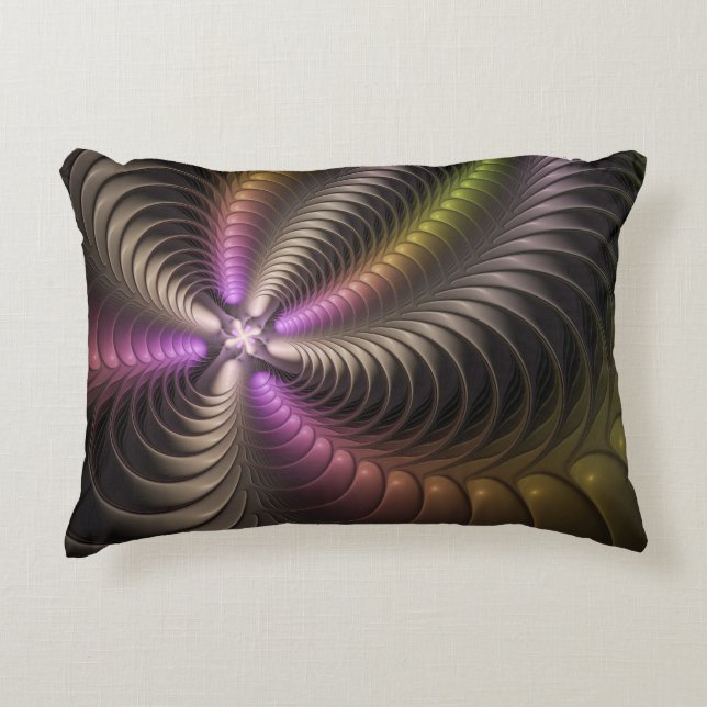 Abstracte glanzende Trippy Kleurrijke 3D Fractal A Accent Kussen (Voorkant)