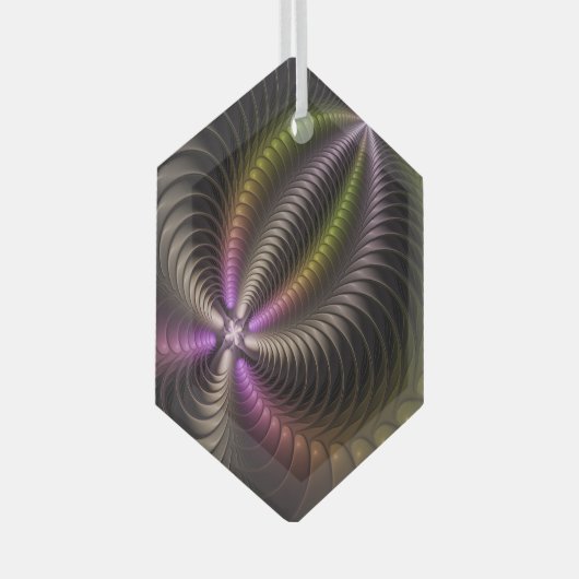 Abstracte glanzende Trippy Kleurrijke 3D Fractal A Glas Ornament (Voorkant Rechts)