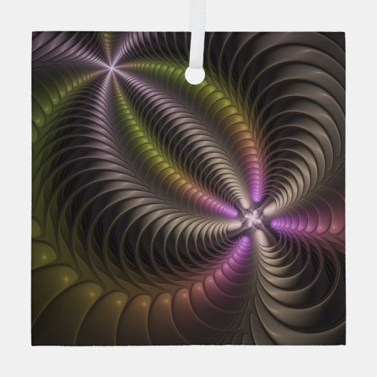 Abstracte glanzende Trippy Kleurrijke 3D Fractal A Glas Ornament (Achterkant)