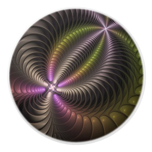 Abstracte glanzende Trippy Kleurrijke 3D Fractal A Keramische Knop (Voorkant)