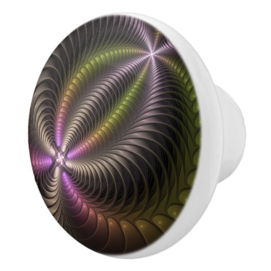 Abstracte glanzende Trippy Kleurrijke 3D Fractal A Keramische Knop (Rechts)
