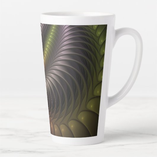 Abstracte glanzende Trippy Kleurrijke 3D Fractal A Latte Mok (Rechts)