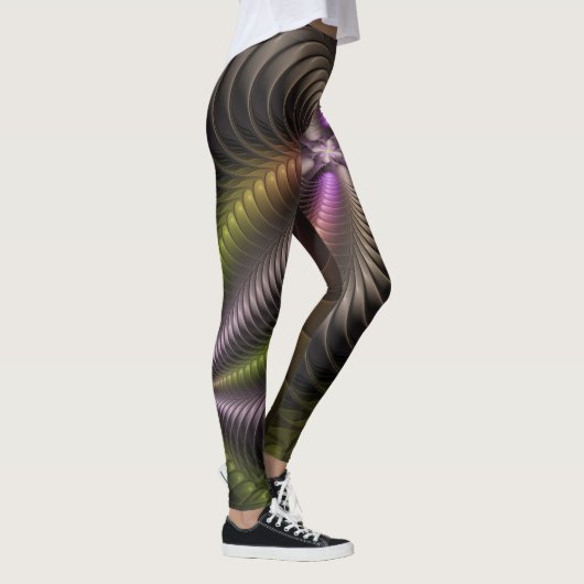 Abstracte glanzende Trippy Kleurrijke 3D Fractal A Leggings (Rechts)