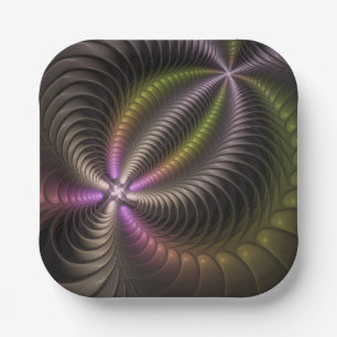 Abstracte glanzende Trippy Kleurrijke 3D Fractal A Papieren Bordje
