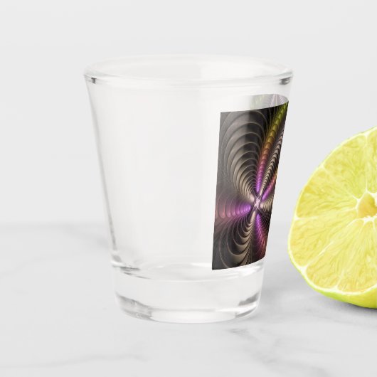 Abstracte glanzende Trippy Kleurrijke 3D Fractal A Shot Glas (Links)
