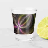 Abstracte glanzende Trippy Kleurrijke 3D Fractal A Shot Glas (Voorkant)