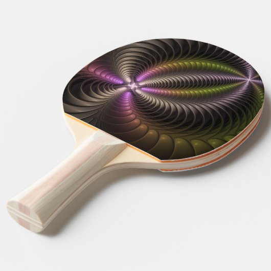 Abstracte glanzende Trippy Kleurrijke 3D Fractal A Tafeltennisbatje (Voorkant Gekanteld)