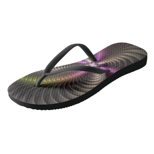Abstracte glanzende Trippy Kleurrijke 3D Fractal A Teenslippers (Schuin)