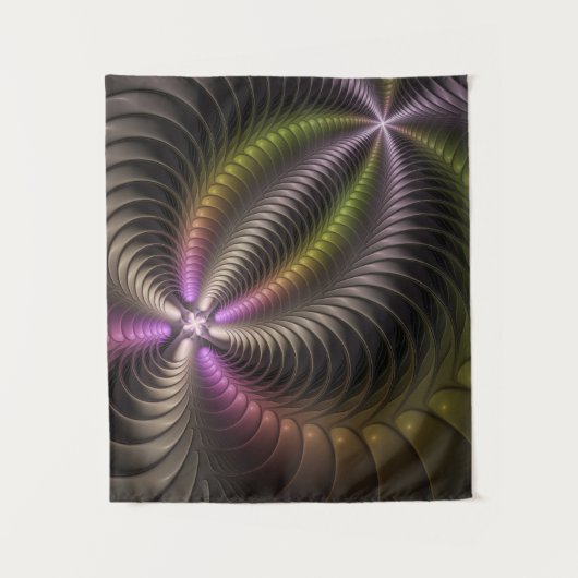 Abstracte glanzende Trippy Kleurrijke 3D Fractal A Wandkleed (Voorkant)