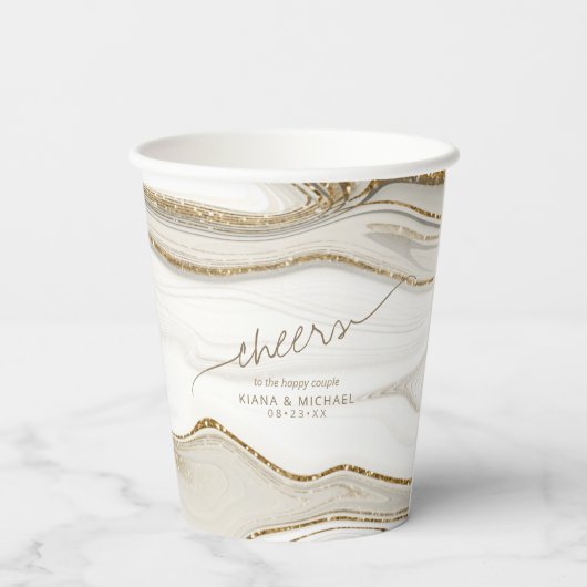 Abstracte Glitter Strata Wedding Cheers Ivory ID90 Papieren Bekers (Achterkant)