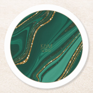 Abstracte Glitter Strata Wedding Green ID903 Ronde Kartonnen Onderzetter