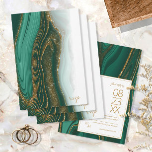 Abstracte Glitter Strata Wedding Green ID903 RSVP Kaartje