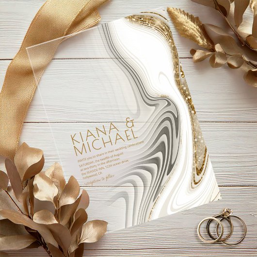 Abstracte Glitter Strata Wedding Ivory ID903 Acryl Uitnodigingen