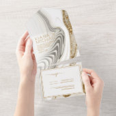 Abstracte Glitter Strata Wedding Ivory ID903 All In One Uitnodiging (Afscheurbaar)