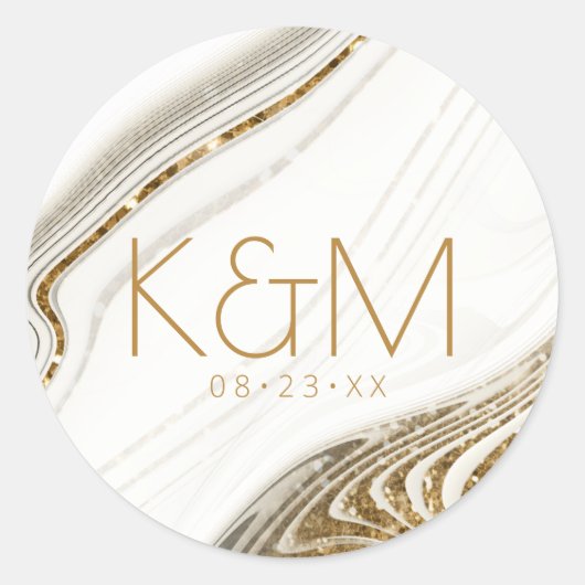 Abstracte Glitter Strata Wedding Ivory ID903 Ronde Sticker (Voorkant)