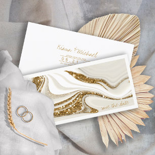 Abstracte Glitter Strata Wedding Ivory ID903 Save The Date