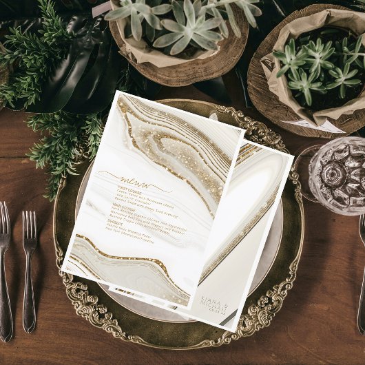Abstracte Glitter Strata Wedding Menu Ivory ID903