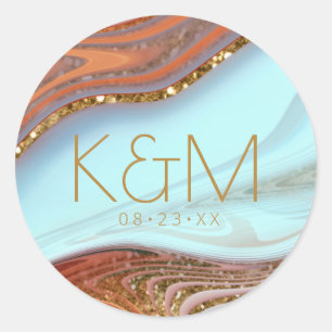 Abstracte Glitter Strata Wedding Sky Blue ID903 Ronde Sticker