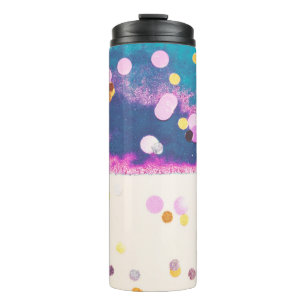 Abstracte glitterachtige blauwe Waterverf spatten Thermosbeker