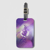 Abstracte Glittering Neon Magenta Naam en Initiaal Bagagelabel (Voorkant (verticaal))