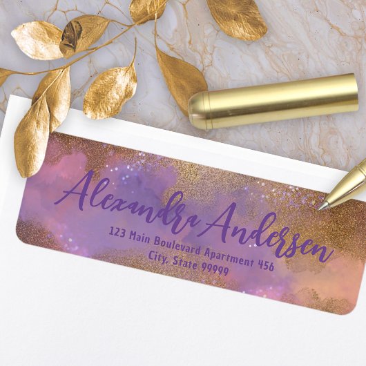 Abstracte Glittery Paarse Gold Return Adres Label