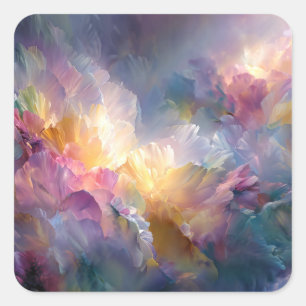 Abstracte gloeiende pastel bloemcompositie vierkante sticker