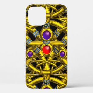 ABSTRACTE GOLD CELTIC KENNIS MET KLEURSTONEN iPhone 12 PRO HOESJE