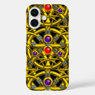 ABSTRACTE GOLD CELTIC KENNIS MET KLEURSTONEN iPhone 16 HOESJE