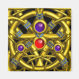 ABSTRACTE GOLD CELTIC KENNIS MET KLEURSTONEN MAGNEET