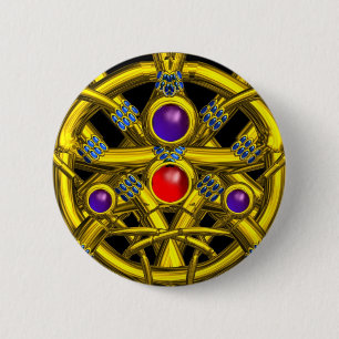 ABSTRACTE GOLD CELTIC KENNIS MET KLEURSTONEN RONDE BUTTON 5,7 CM