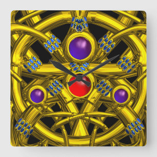 ABSTRACTE GOLD CELTIC KENNIS MET KLEURSTONEN VIERKANTE KLOK